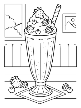 Free printable Berry Milkshake In A Diner Glass coloring page