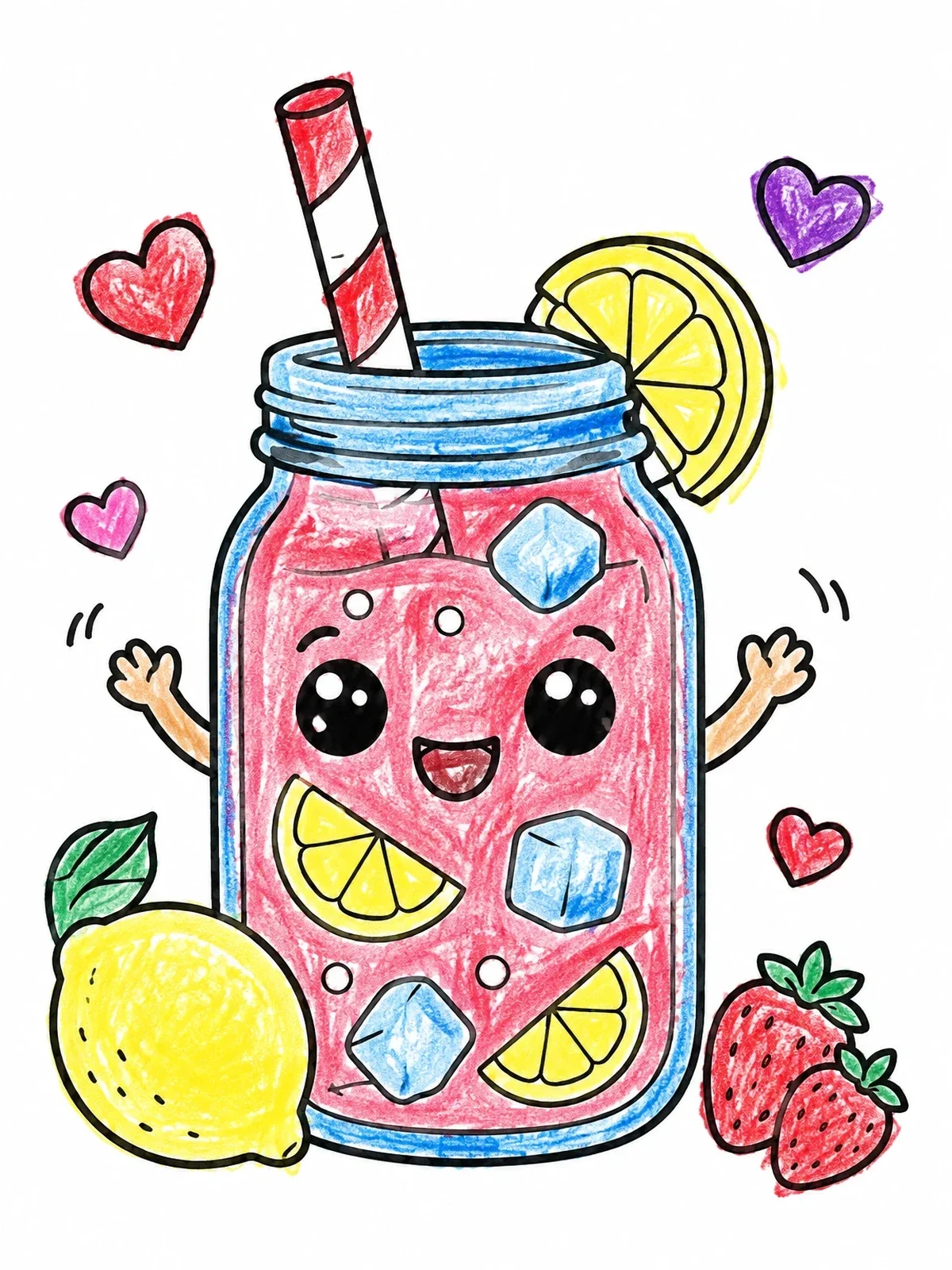 Colored example of the Cheerful Mason Jar Fruit Drink coloring page