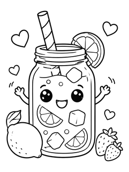 Free printable Cheerful Mason Jar Fruit Drink coloring page