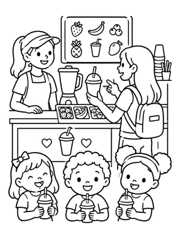 Free printable Kids At The Juice Bar coloring page