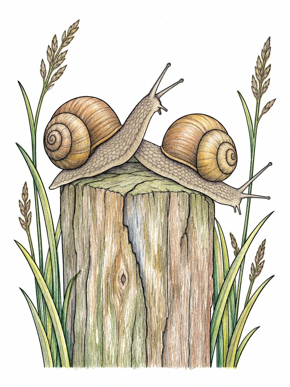 Colored example of the Snails Crossing On Wooden Post coloring page