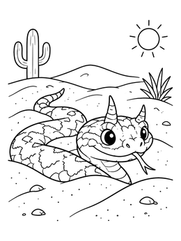 A horned viper rests on desert sand dunes in this cute snake coloring page.