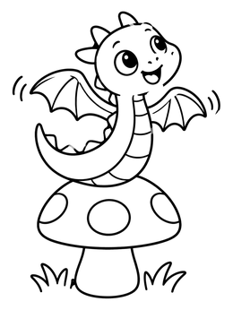 Free printable Cute Baby Dragon On Mushroom coloring page