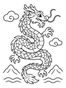 Free printable Coiling Serpent Dragon In The Sky coloring page