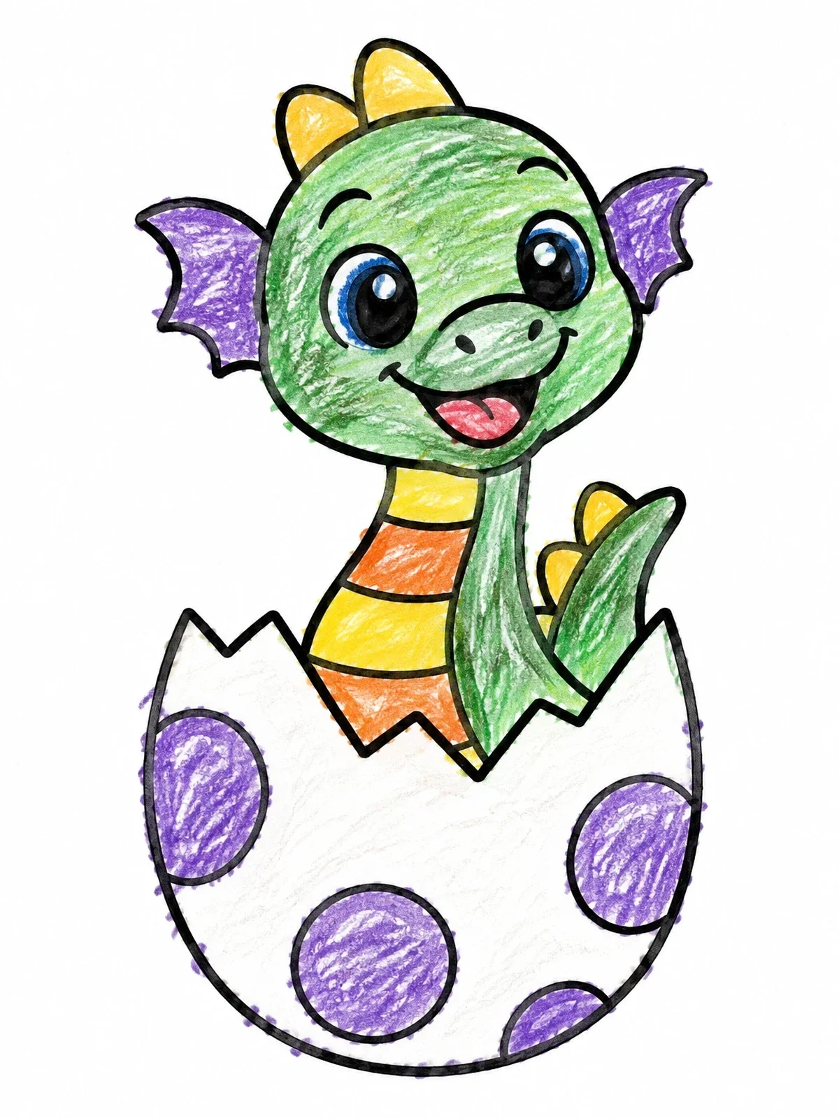 Colored example of the Cute Dragon Hatchling In Egg coloring page