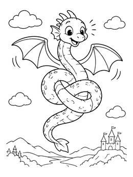 Free printable Cute Serpent Dragon Flying In Knots coloring page