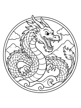 Free printable Roaring Serpentine Dragon Medallion coloring page