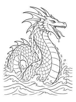 Free printable Sea Serpent Rising From Ocean Waves coloring page