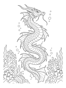 Free printable Serpent Dragon In The Coral Reef coloring page