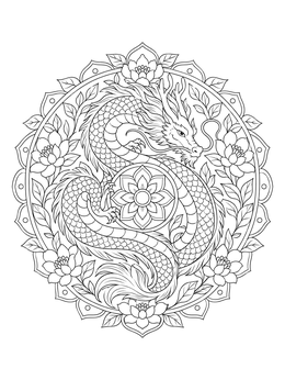 Free printable Serpent Dragon In Floral Mandala coloring page