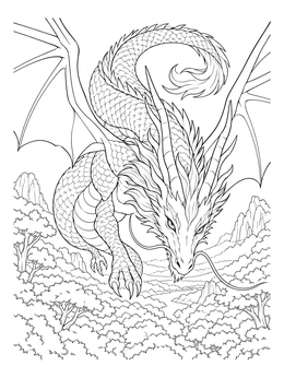 Free printable Serpent Dragon Flying Over Forest coloring page