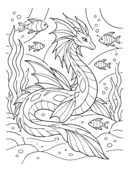 Free printable Serpent Dragon On The Ocean Floor coloring page