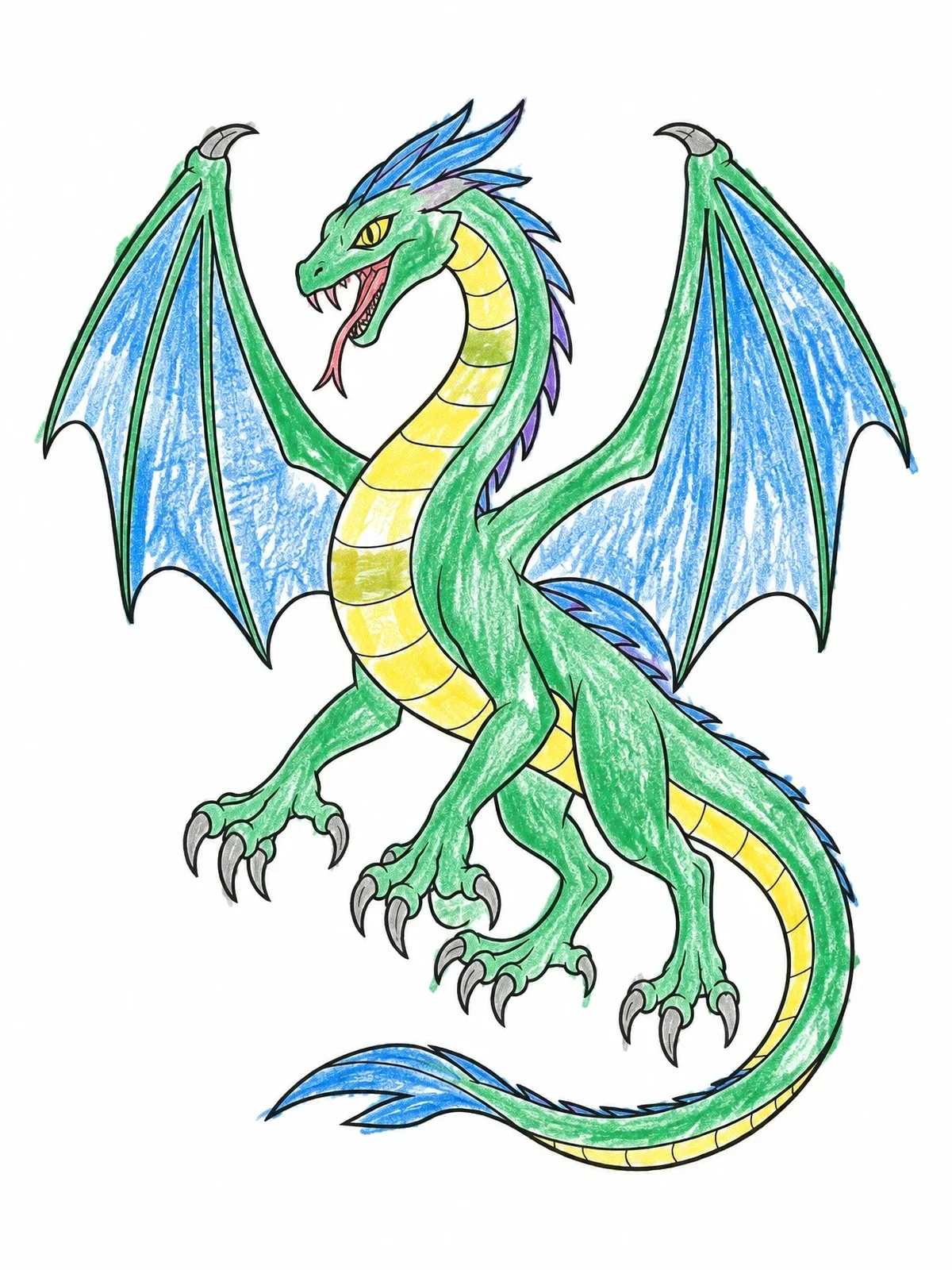 Colored example of the Winged Serpent Dragon With Claws coloring page
