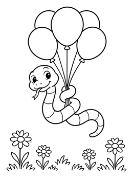 Free printable Snake Flying With Balloons coloring page