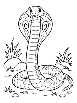 A cheerful cartoon cobra rears up on this snake coloring page.