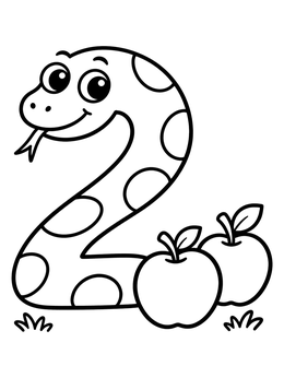 Free printable Cartoon Snake Number Two And Apples coloring page