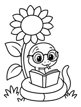 Free printable Snake Reading Under A Sunflower coloring page