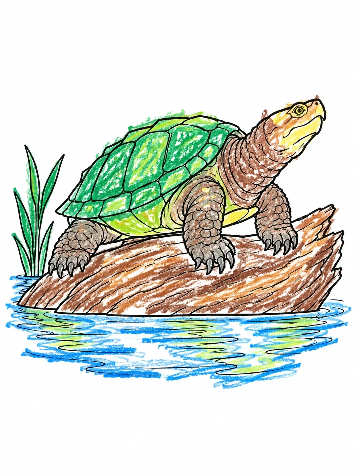 Colored example of the Snapping Turtle Sunning On Log coloring page