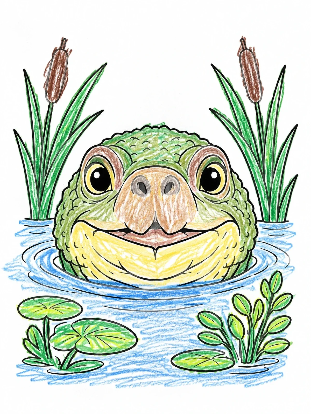 Colored example of the Snapping Turtle Peeking From Water coloring page