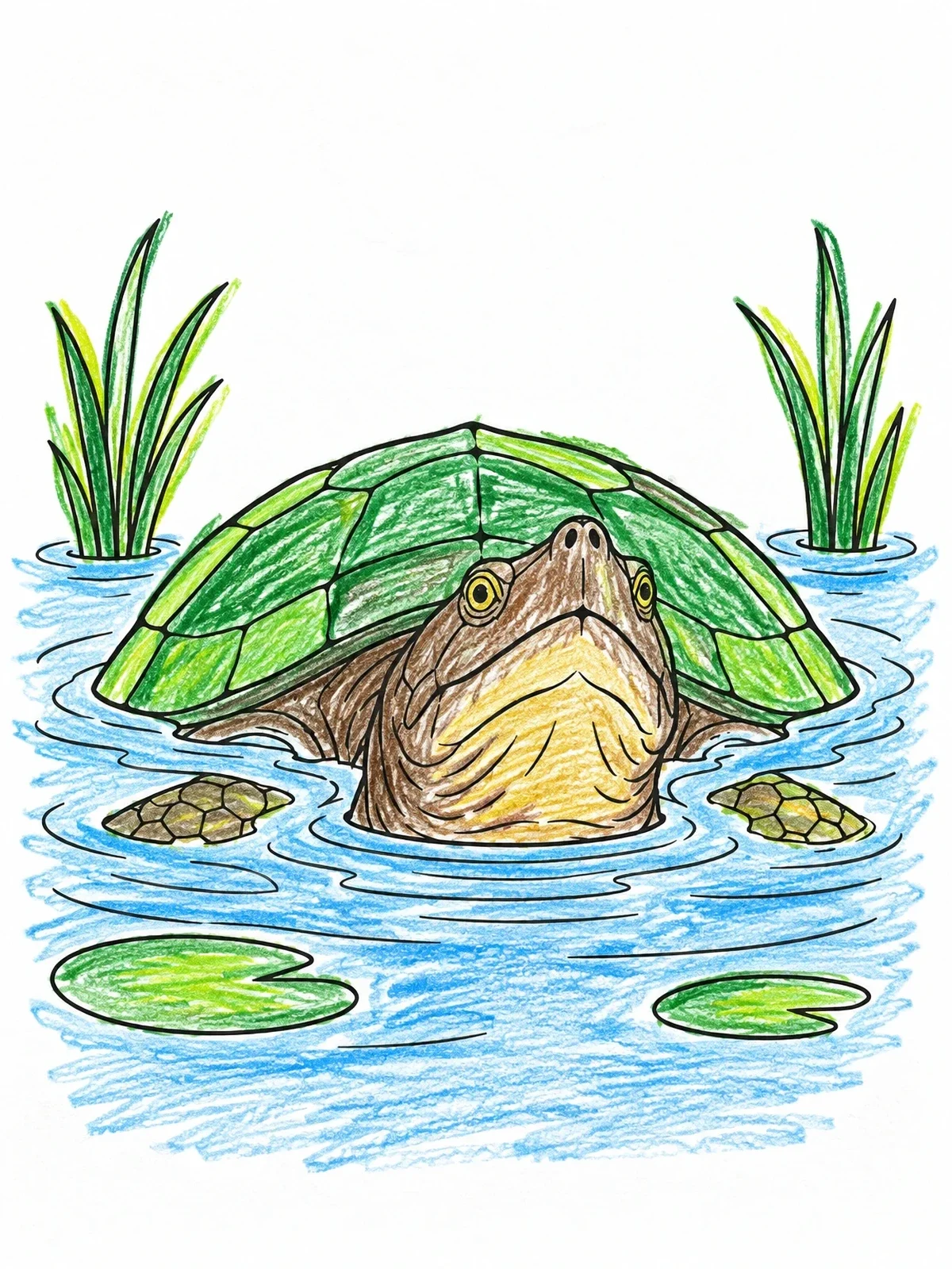 Colored example of the Snapping Turtle Emerging From Swamp coloring page