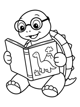 Free printable Snapping Turtle Reading Dinosaur Book coloring page
