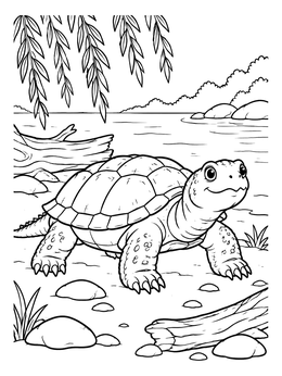 Free printable Snapping Turtle On The Riverbank coloring page