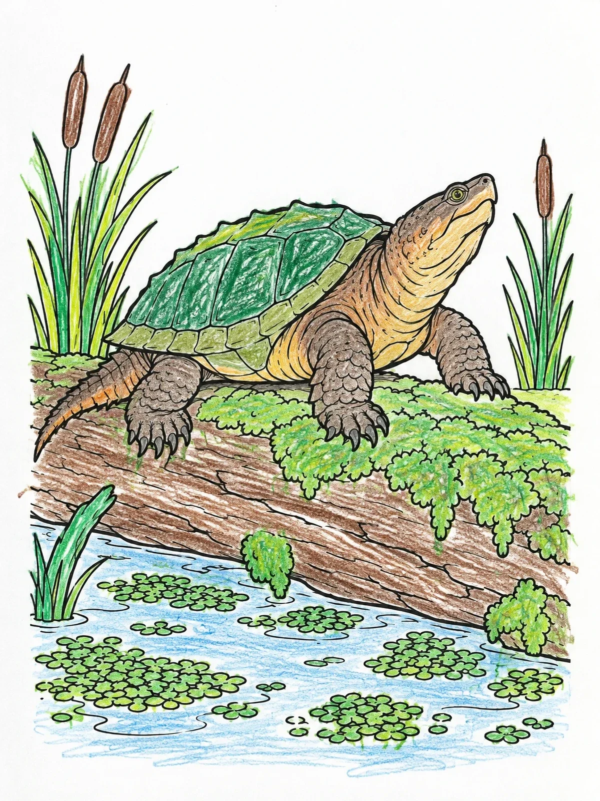 Colored example of the Snapping Turtle On A Swamp Log coloring page