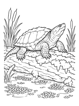 Free printable Snapping Turtle On A Swamp Log coloring page
