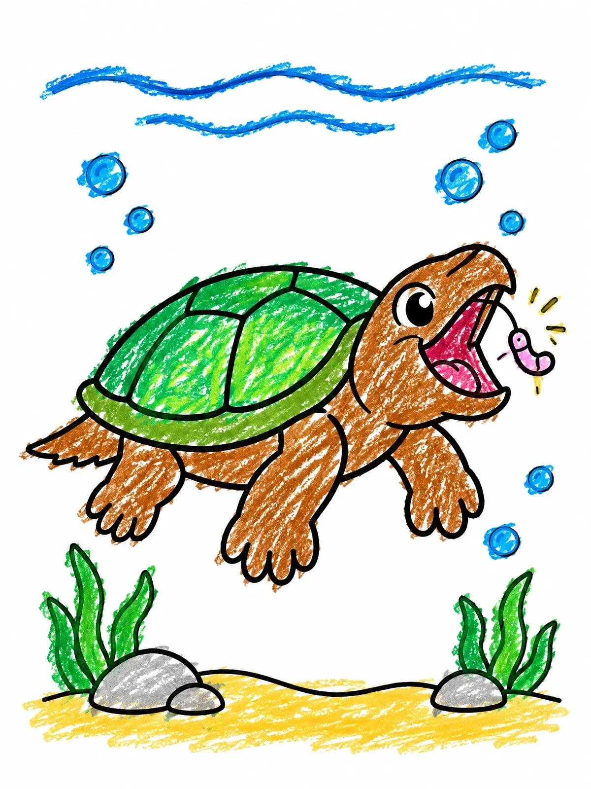 Colored example of the Snapping Turtle With Tongue Lure coloring page