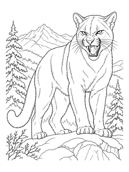 Free printable Snarling Cougar On Mountain Ridge coloring page