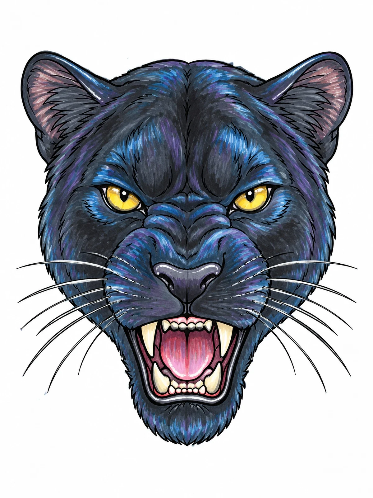 Colored example of the Roaring Panther Head Portrait coloring page