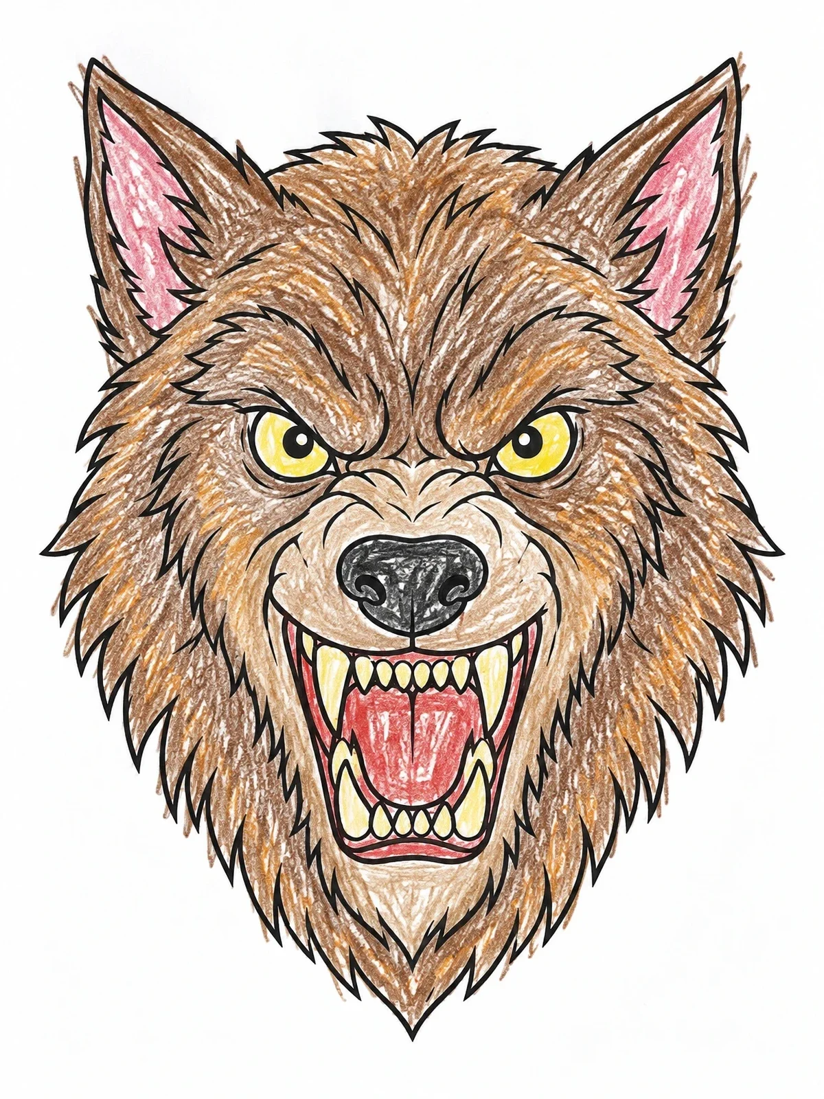 Colored example of the Fierce Snarling Werewolf Face coloring page