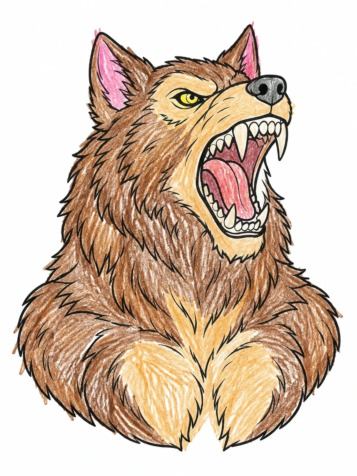 Colored example of the Snarling Werewolf Head Bust coloring page