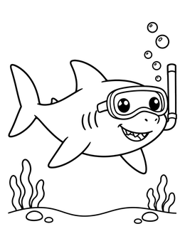Free printable Snorkeling Cartoon Bull Shark coloring page
