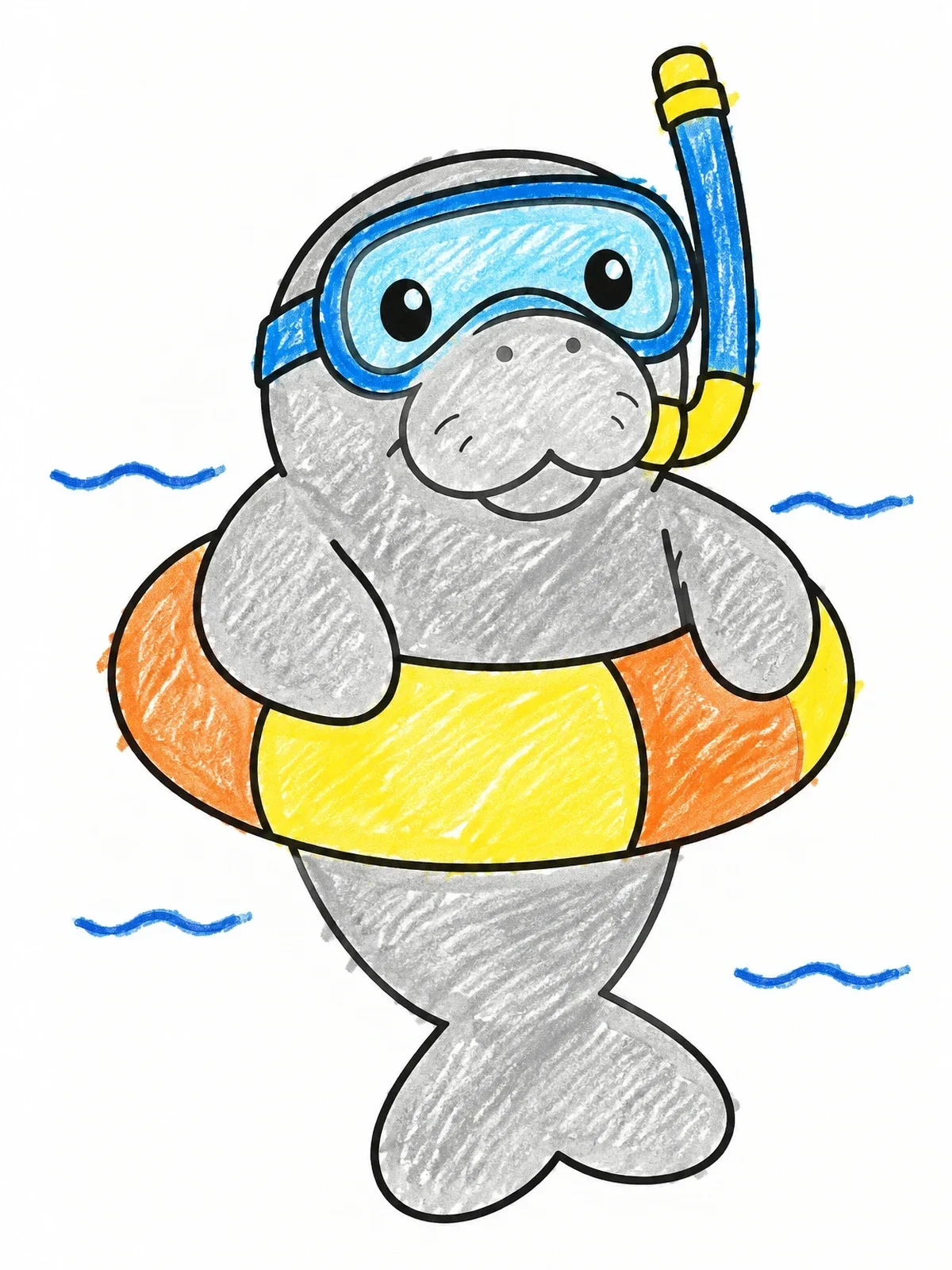 Colored example of the Snorkeling Manatee With Swim Ring coloring page