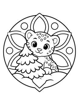 Free printable Cute Snow Leopard Cub With Tree coloring page