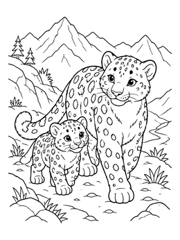 Free printable Snow Leopard Mother And Cub coloring page