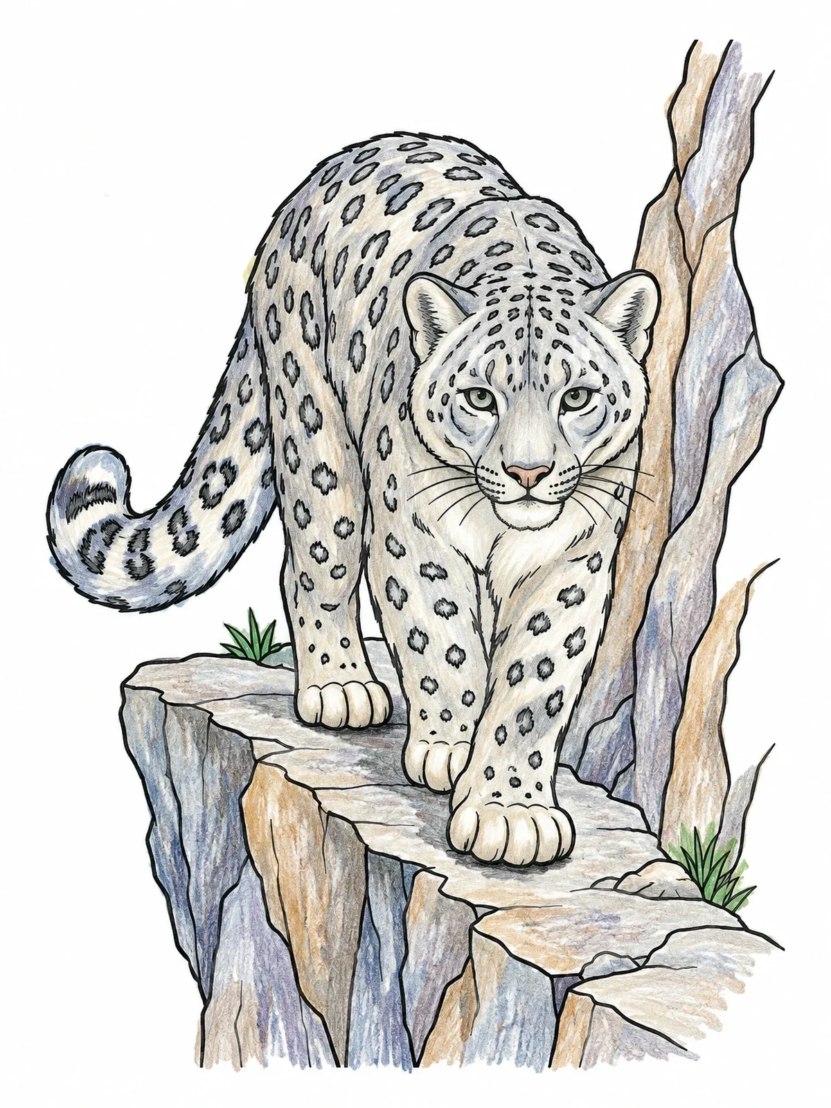 Colored example of the Snow Leopard On Mountain Ledge coloring page