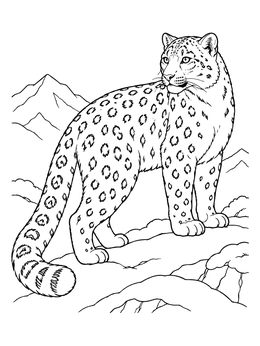 Free printable Snow Leopard On Mountain Ridge coloring page