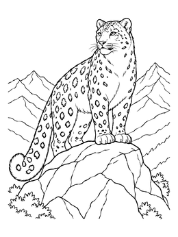 Free printable Snow Leopard On Mountain Boulder coloring page