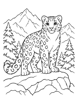 Free printable Alert Snow Leopard On Mountain Ridge coloring page