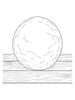 A round snowball coloring page resting on detailed wooden boards.