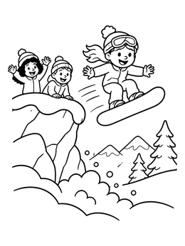 Free printable Child Snowboarder Jumping Off Cliff coloring page