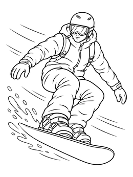 Free printable Fast Snowboarder Carving Downhill coloring page