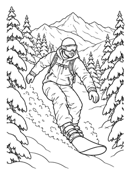 Free printable Snowboarder Carving Down Alpine Glade coloring page