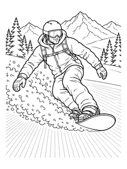 Free printable Snowboarder Carving Down Alpine Slopes coloring page