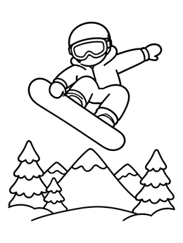 Free printable Snowboarder Jumping Over Snowy Mountains coloring page