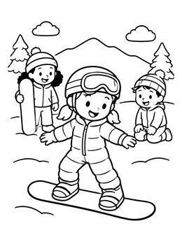Free printable Young Girl Balancing On Snowboard coloring page