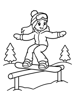 Free printable Young Snowboarder Balancing On A Rail coloring page