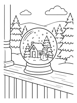Free printable Winter Snowglobe On Porch Railing coloring page